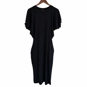 Nordstrom black knit dress size XXS short sleeve pockets bodycon LBD work event